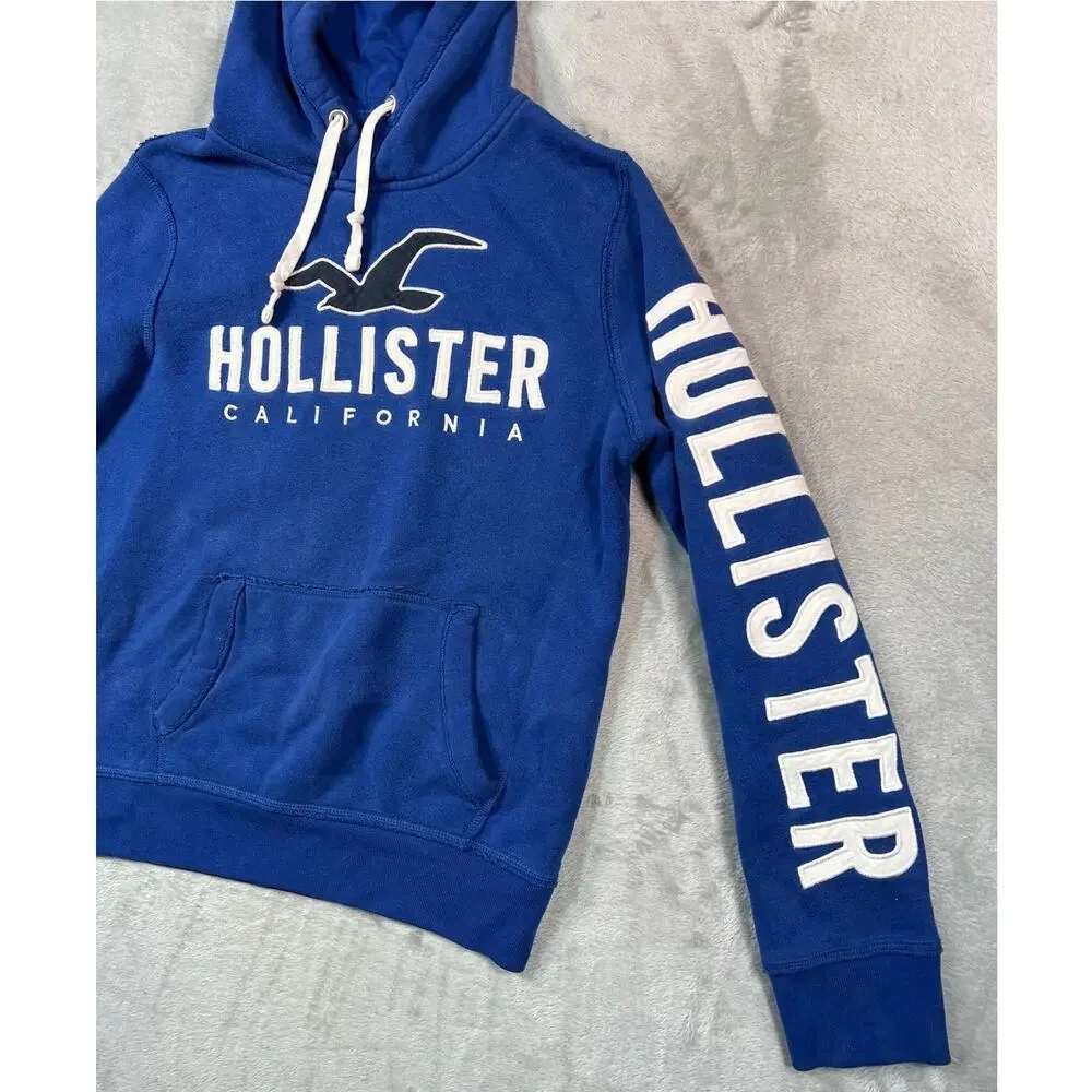 Vintage Y2K Hollister Blue Hoodie Sleeve Hit Big Logo Size Small